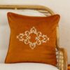 Oranj Kadife Üzeri Gümüş Nakış Desen Kırlent Kılıfı